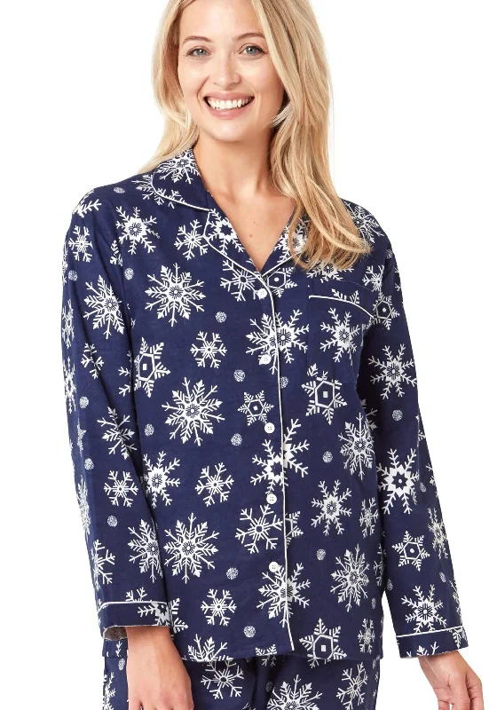 Indigo Sky Snowflake Brushed Cotton Pyjama Set, Navy