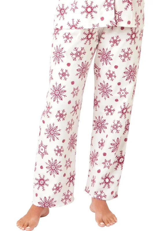 Indigo Sky Snowflake Brushed Cotton Pyjama Set, Rose Wine