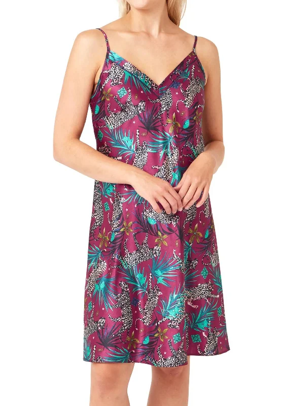 Indigo Sky Jungle Leopard Satin Nightdress, Raspberry