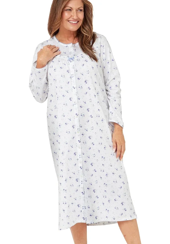 Marlon Blossom Cotton Long Sleeve Button Nightdress, Blue