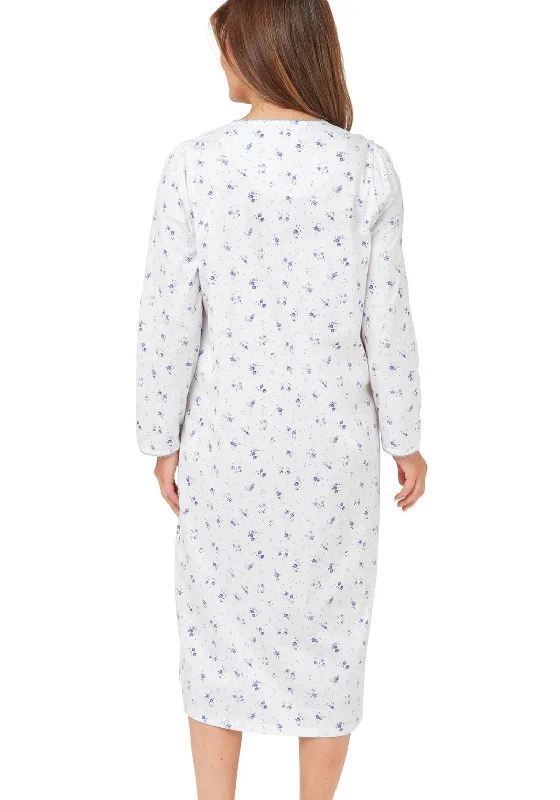 Marlon Blossom Cotton Long Sleeve Button Nightdress, Blue