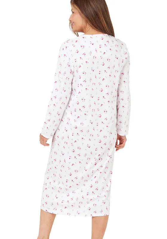 Marlon Blossom Cotton Long Sleeve Button Nightdress, Pink