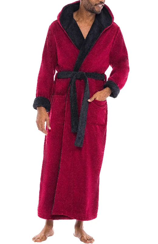 Men's Plush Fleece Hooded Bathrobe, Full Length Long Warm Lounge Robe with Hood