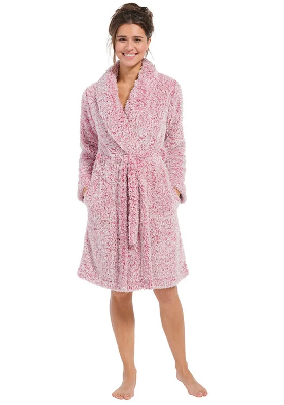 Rebelle Fluffy Wrap Over Dressing Gown, Dark Pink