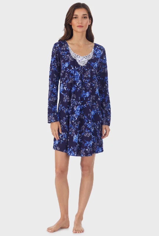 Navy Floral Cotton Short Nightgown