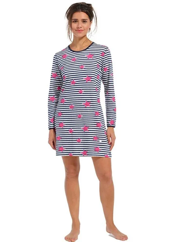 Rebelle Stars and Stripes Long Sleeve Nightdress, Navy Multi