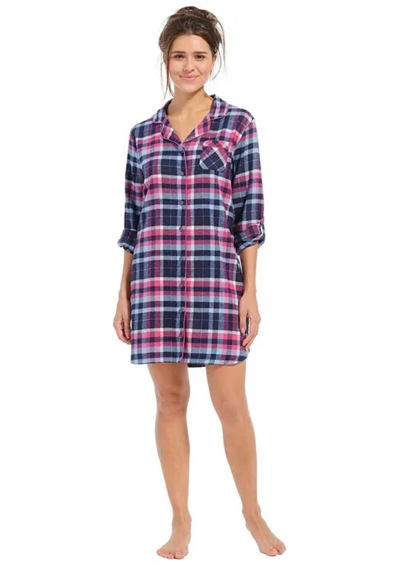 Rebelle Check Flannel Nightshirt, Dark Pink