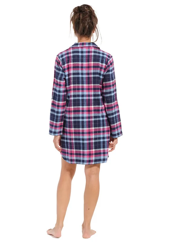 Rebelle Check Flannel Nightshirt, Dark Pink