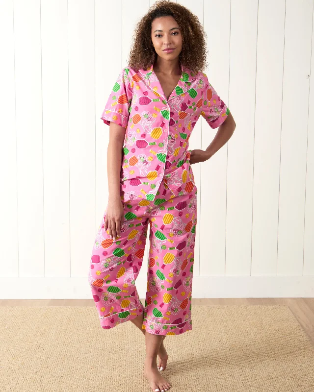 Pretty In Pickleball - Short Sleeve Top & Cropped Pants Set - Popsicle