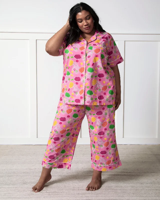 Pretty In Pickleball - Short Sleeve Top & Cropped Pants Set - Popsicle