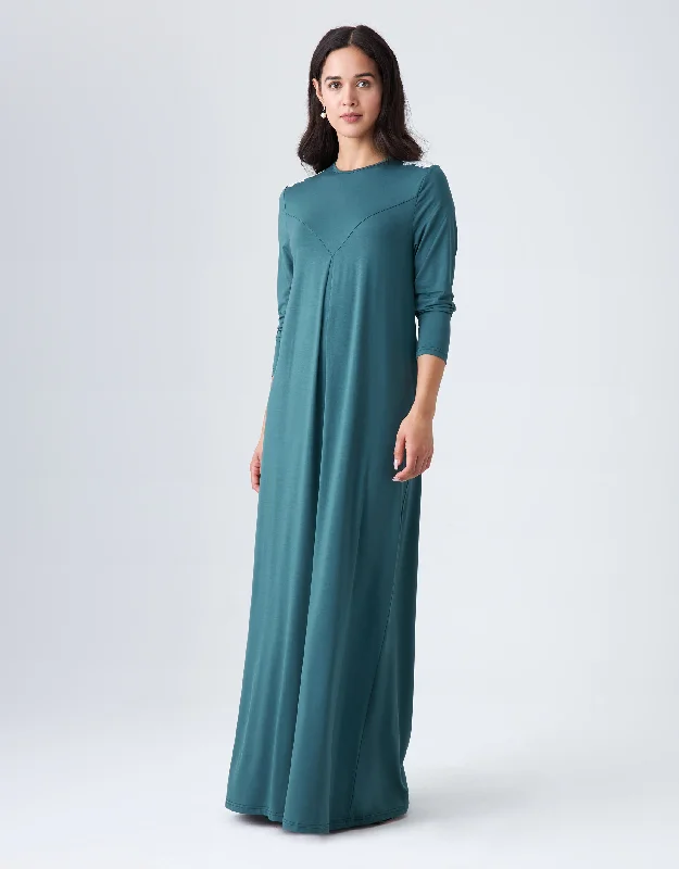 Pull On Lace Trimmed V-Cut Nightgown Teal Green