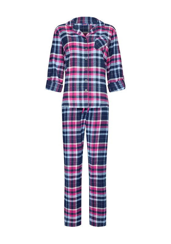 Rebelle Check Flannel Pyjama Set, Dark Pink