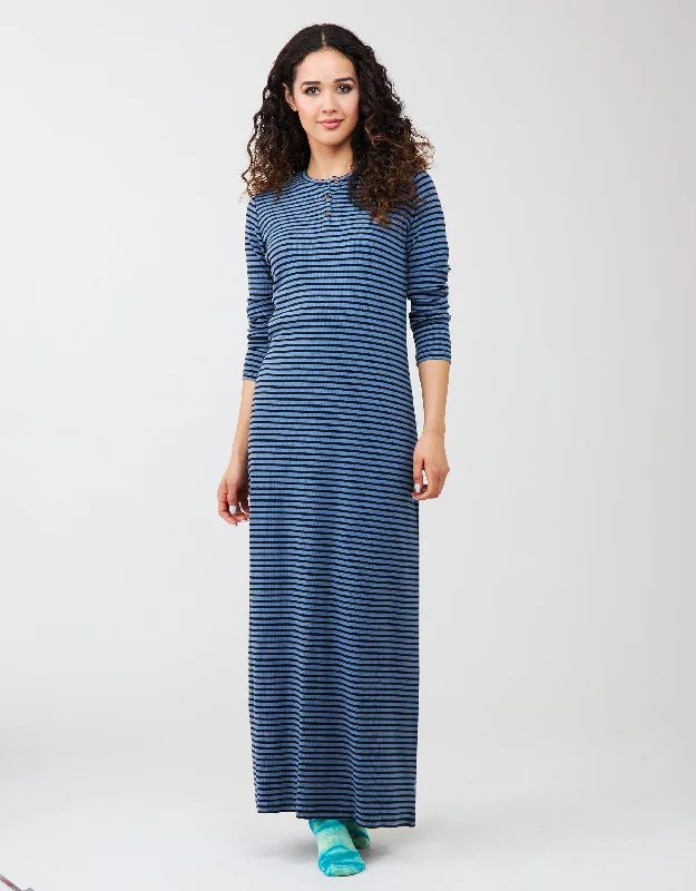 Ribbed Button Nightgown Blue Stripe