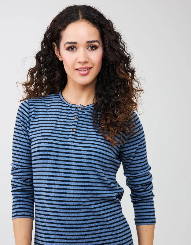 Ribbed Button Nightgown Blue Stripe