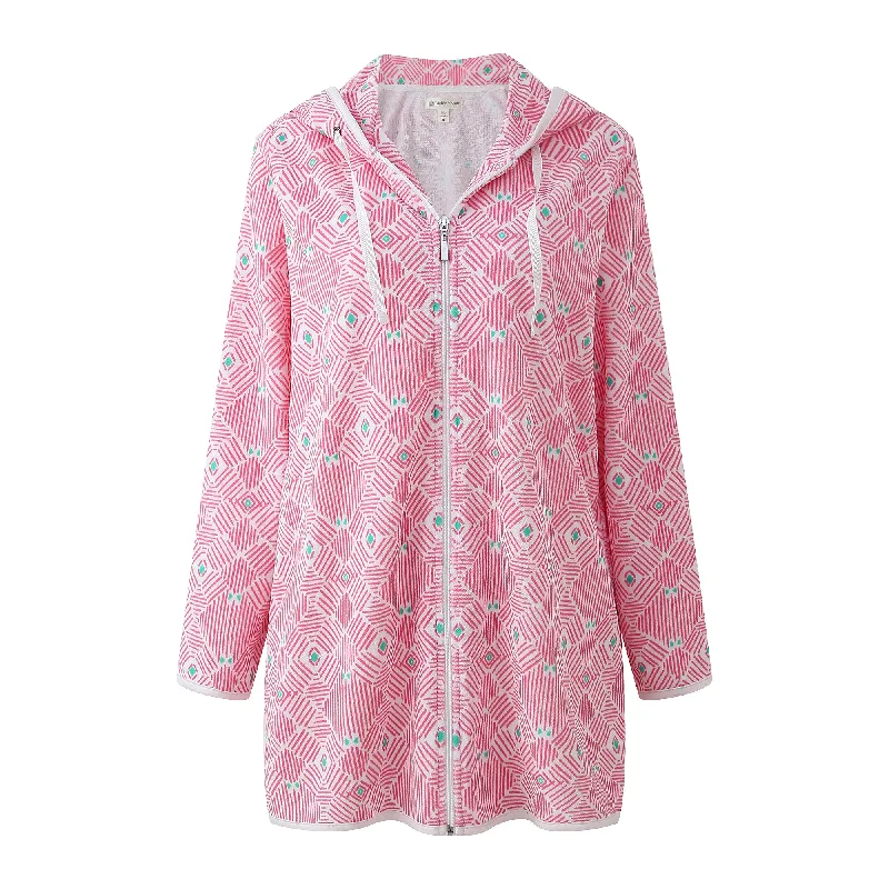 Richie House Casual Nights Women's Summer Print Bathrobe Zip Up Long Sleeve Sleepwear Dress RHW4094