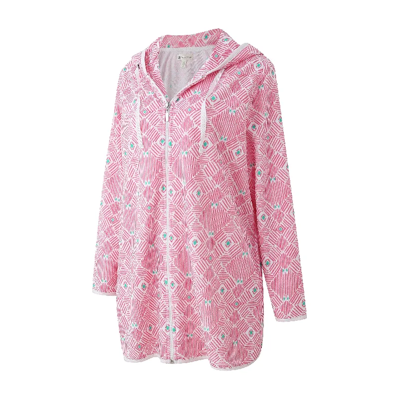 Richie House Casual Nights Women's Summer Print Bathrobe Zip Up Long Sleeve Sleepwear Dress RHW4094