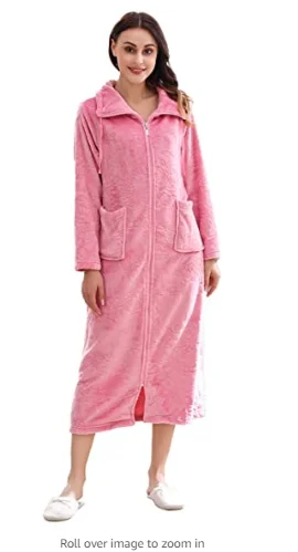 Richie House Dressing Gown Ladies Zip Up Fleece Collared Robe Lounge Coat Bathrobe RHW2883