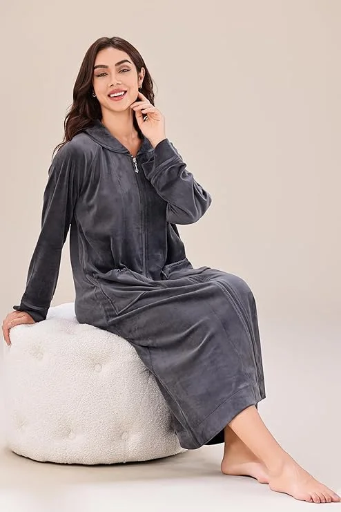 Richie House Front Zipper Robe for Women - Full-Length Housecoat - Ladies Bathrobe Lounge RHW4100