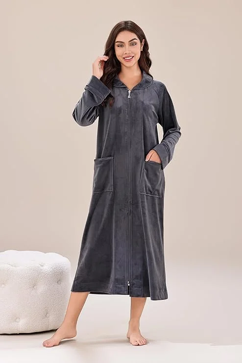 Richie House Front Zipper Robe for Women - Full-Length Housecoat - Ladies Bathrobe Lounge RHW4100