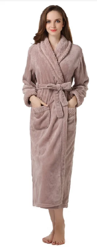 Richie House Ladies Women's Nude Plush Long Shawl Collar Fleece Robe Spa RH1591