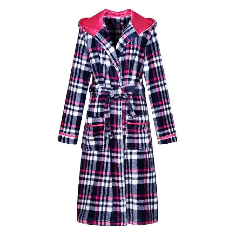 Richie House Women's Plaid Hooded Shawl Robe Sleepwear Dressing Bath Housecoat NRHW2714