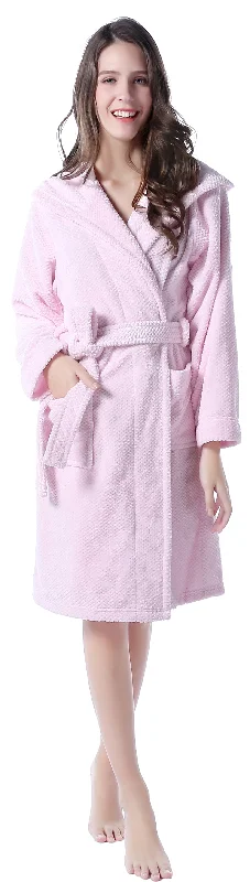 Richie House Women's Soft and Warm Pink Fleece Bathrobe with Cap RHW2764