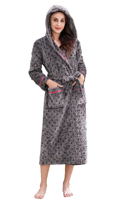 Richie Women's Polka Long Hooded Robe Collared Sleepwear Housecoat RHW2882