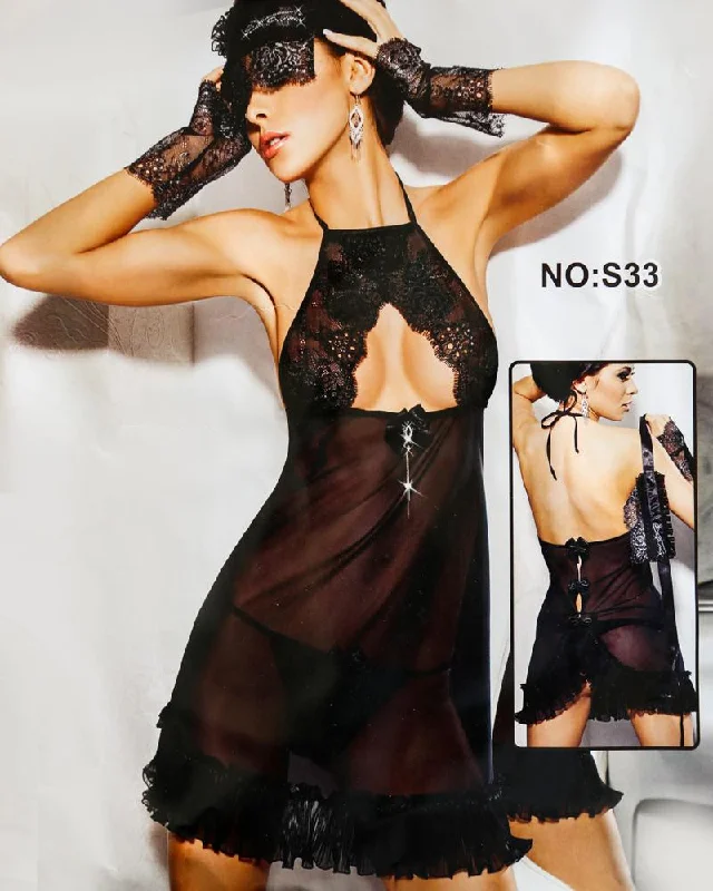 Romantic Sexy Net Short Nighty - Babydoll Bridal Sexy Nighty - S33