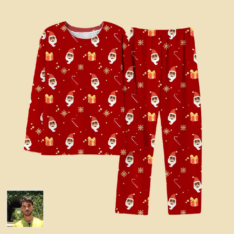 Santa Claus Face Custom Red Pajamas Snowflake Gift Print