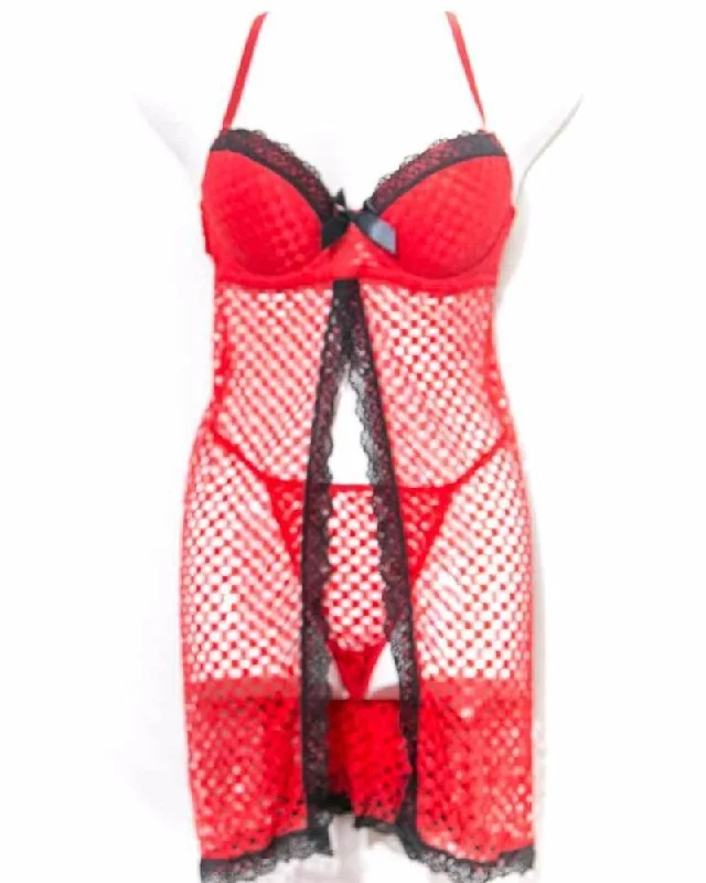 Short Padded Nighty With Bra Red