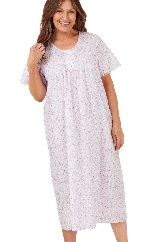 Swirl Leaf Longer Length  Round Neck Easy-Care Nightdress