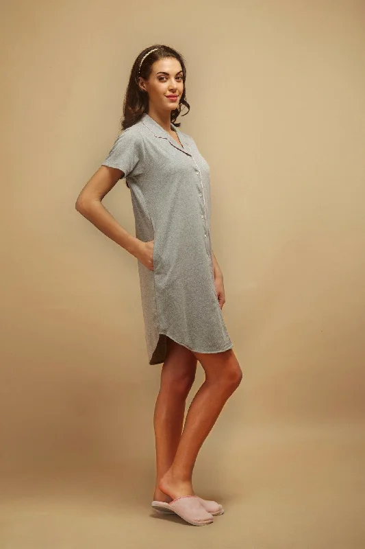 Grey Melange Twilight Blush Buttoned-down Nightdress