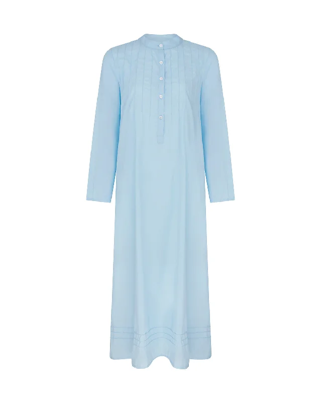 Women's Victoria Long Sleeve Cotton Nightdress - Blue