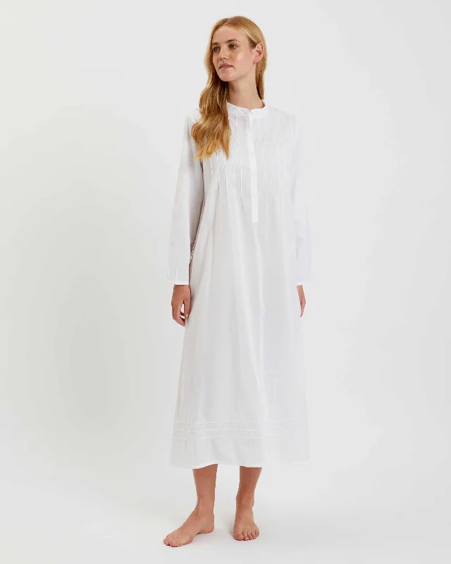 Women's Victoria Cotton Long Sleeve Nightdress - White