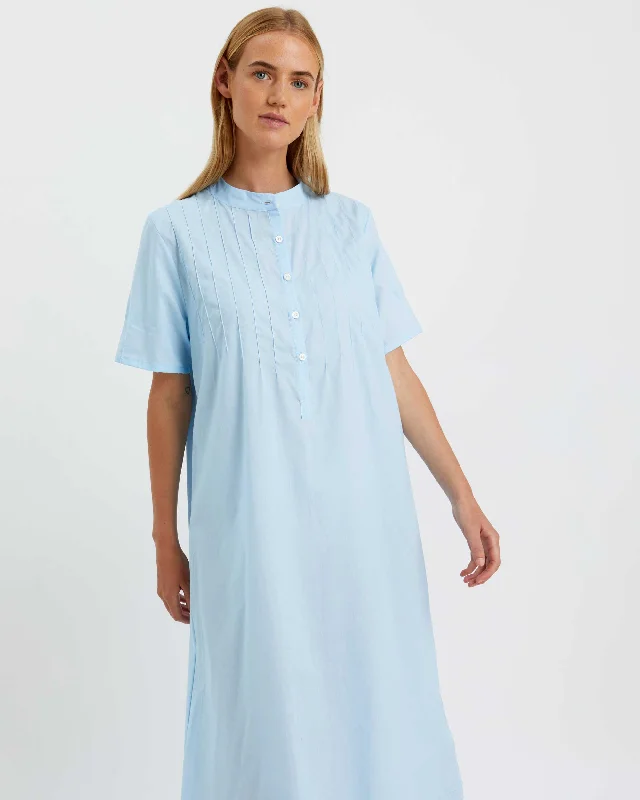 Women's Victoria Short Sleeve Cotton Nightdress - Blue