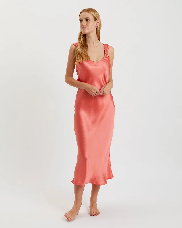 Women's Vintage Style Silk Nightdress - Coral