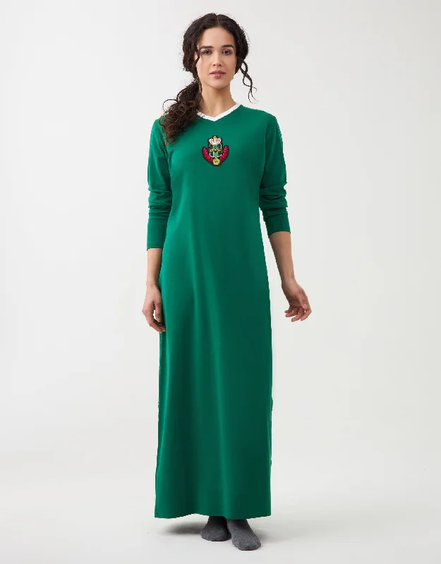 Vneck Nightgown with Bee Crest Appliqué Green