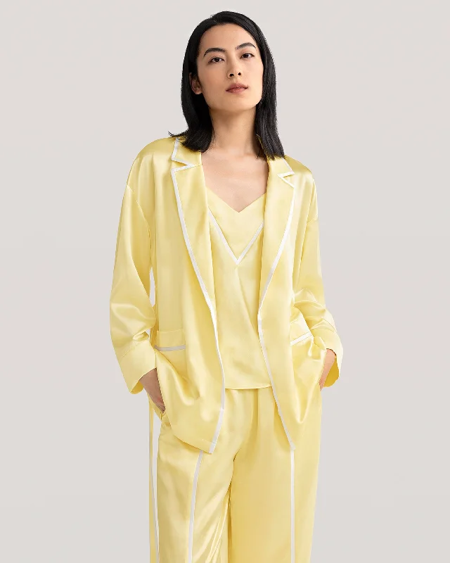 Women'Gold Cocoon Lapel Collar Silk Robe