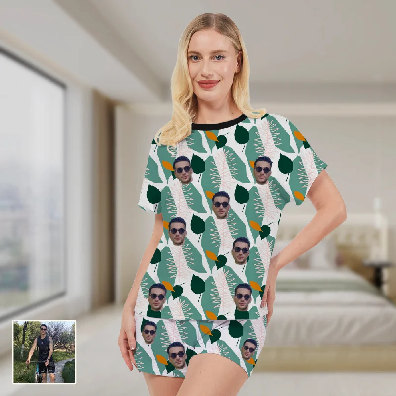 Women's Pajamas Custom Avatar Green Leaf Print Gift For Her