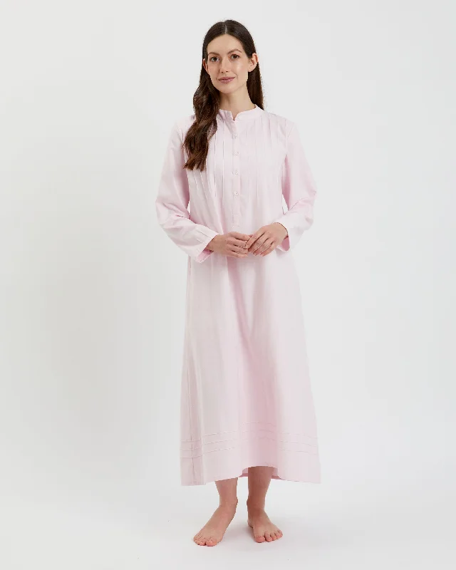 Women's Brushed Cotton Sophie Nightdress - Pink Herringbone