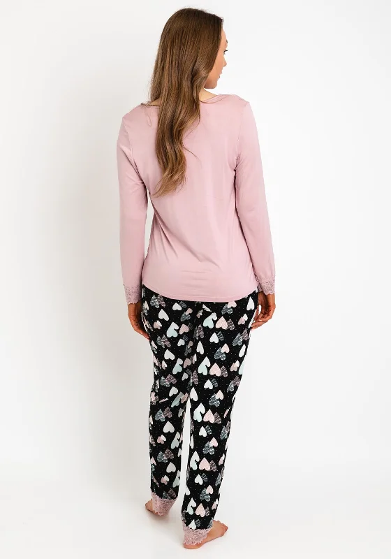 The Serafina Collection Heart Print Long Sleeve Pyjama Set, Blush