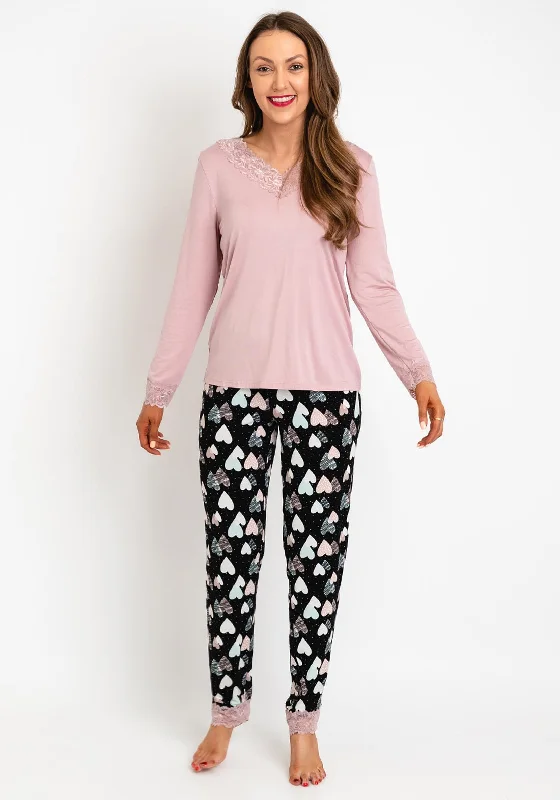 The Serafina Collection Heart Print Long Sleeve Pyjama Set, Blush