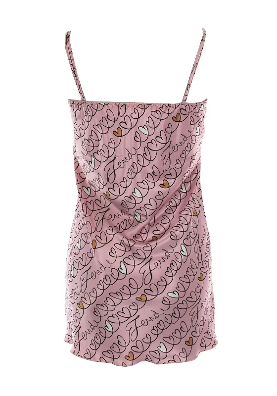 Serafina Collection Heart Print Satin Nightdress, Blush Pink