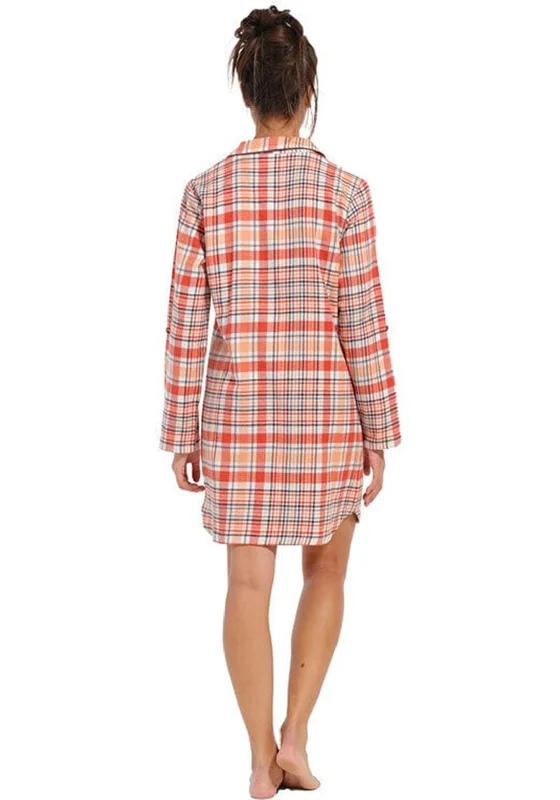 Rebelle Woven Flannel Long Sleeve Nightdress, Dark Salmon