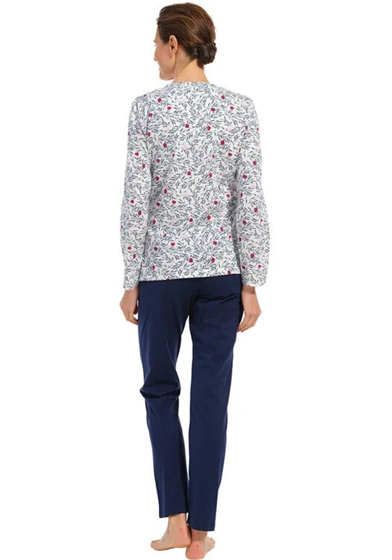 Pastunette Winter Flower Long Sleeve Pyjama Set, Navy