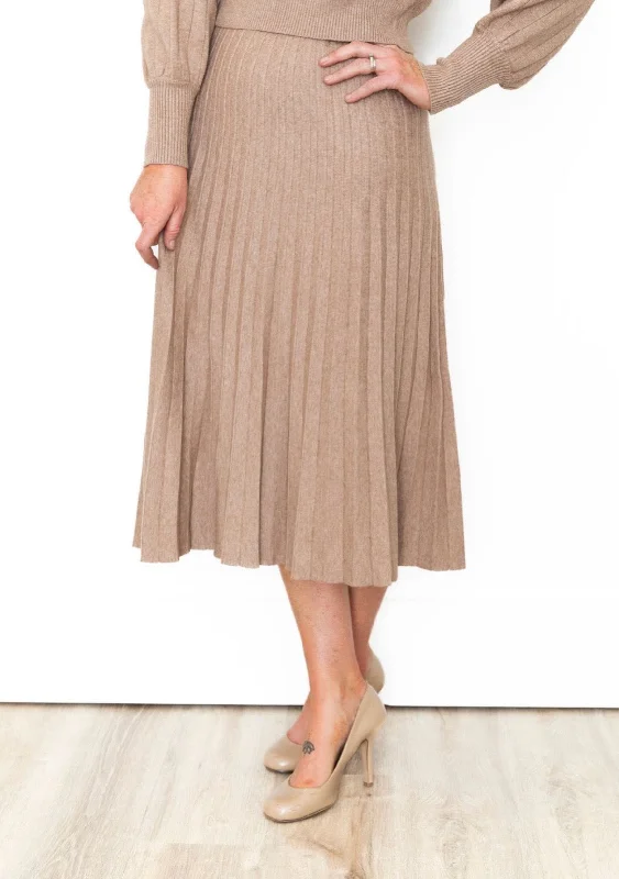 A Line Pleated Sweater Midi Skirt - Light Mocha