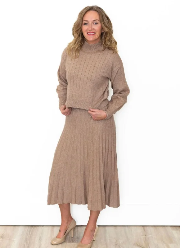 A Line Pleated Sweater Midi Skirt - Light Mocha