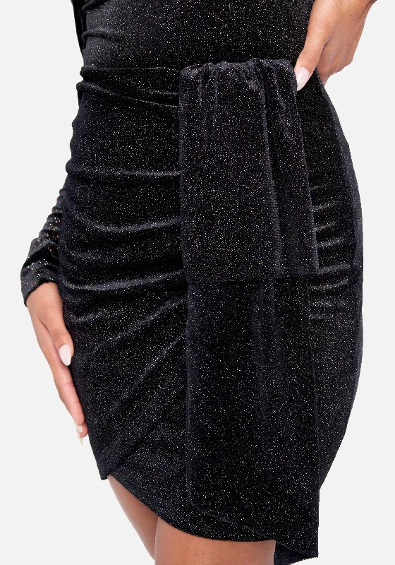 Asymmetric Side Cascade Velour Skirt