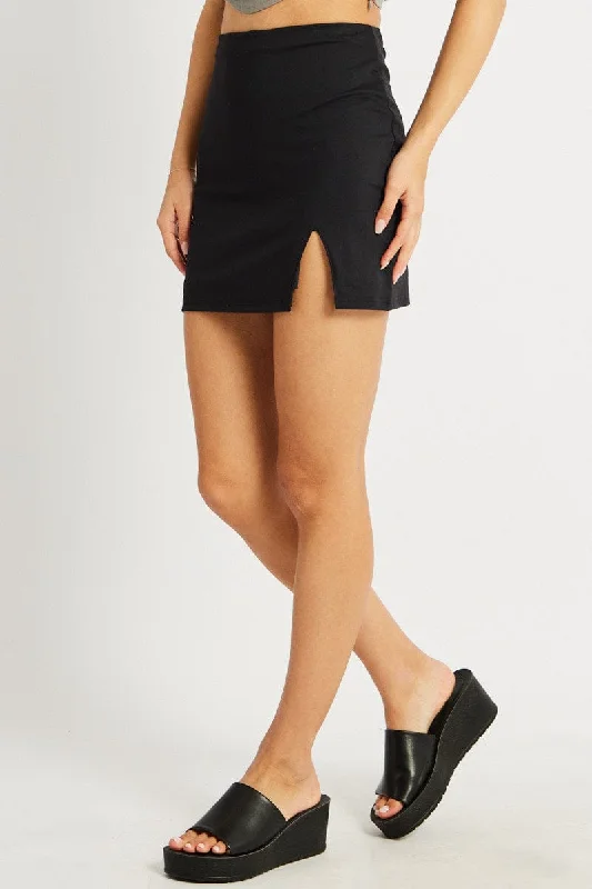 Black Supersoft Mini Skirt Split