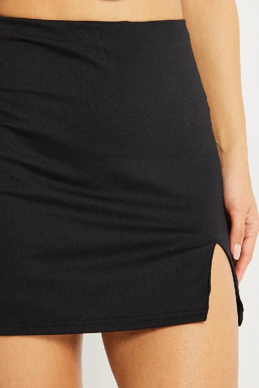 Black Supersoft Mini Skirt Split